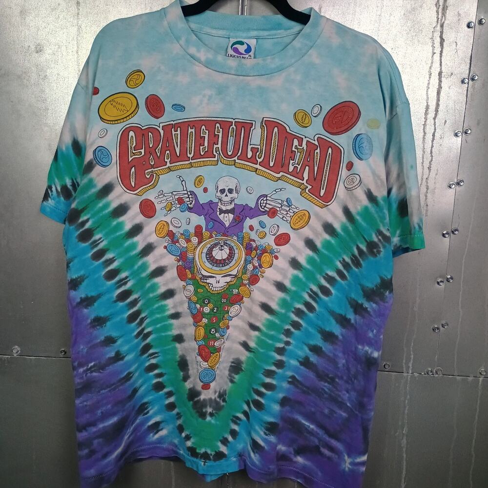 Grateful Dead Las Vegas Vintage 90s Roulette Liquid Blue Gamble Skull Shirt XL - Picture 2 of 9